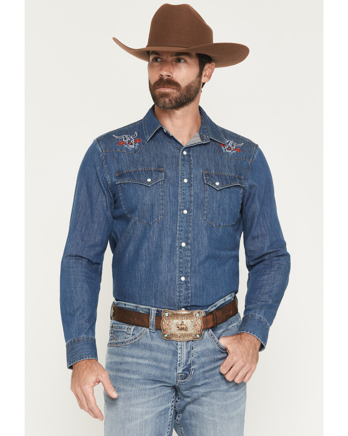 Image #1 - Pendleton Men's Dark Wash Gambler Long Sleeve Snap Denim Western Shirt, Dark Wash, hi-res