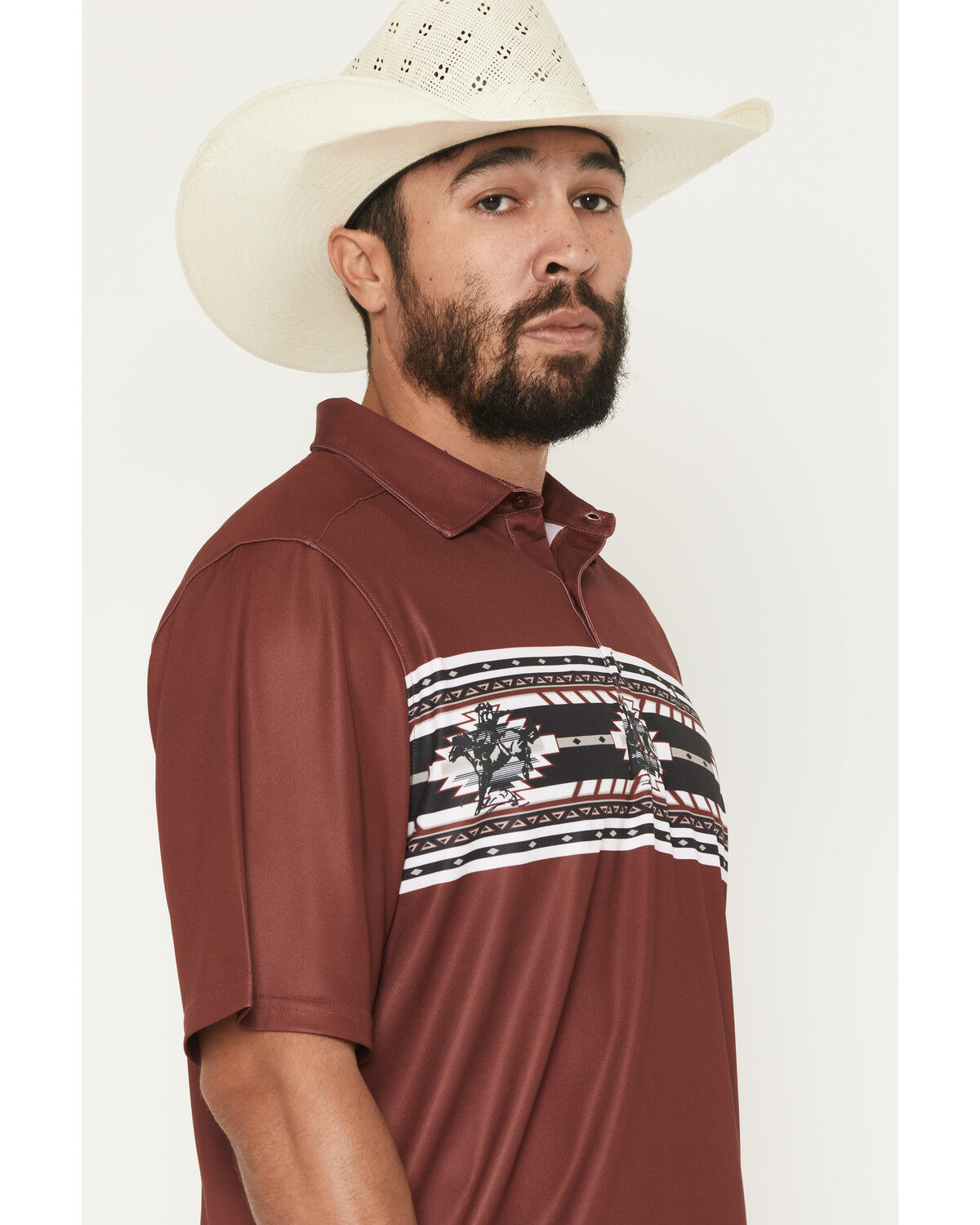 Image #2 - Cinch Men's Southwestern Print Short Sleeve Button-Down Stretch Polo Shirt, Burgundy, hi-res