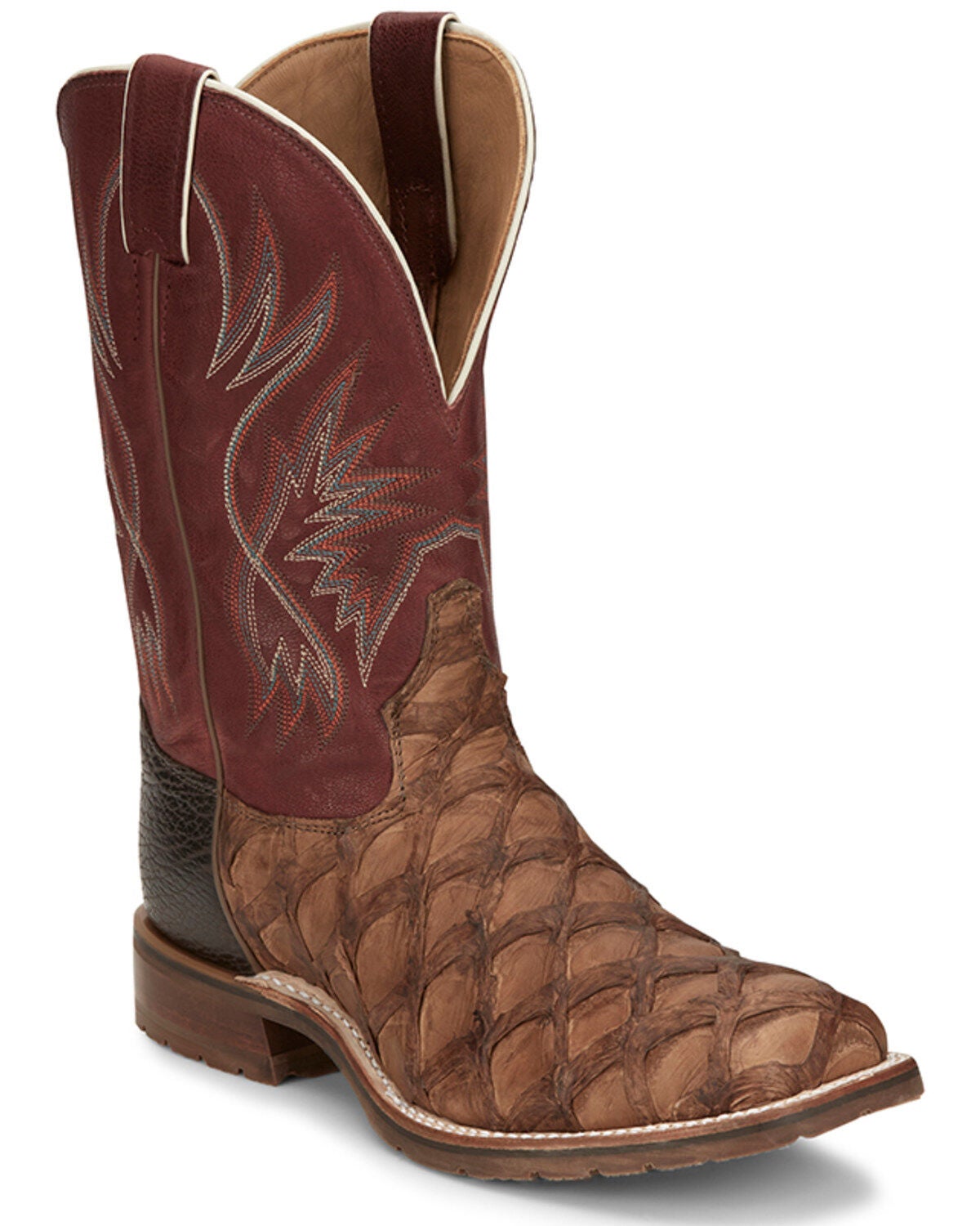 Tony Lama Men's Prescott Exotic Pirarucu Western Boots - Broad Square Toe, Chocolate, hi-res