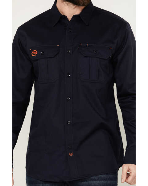 Image #3 - Hawx Men's FR Woven Long Sleeve Button-Down Work Shirt - Tall , Navy, hi-res