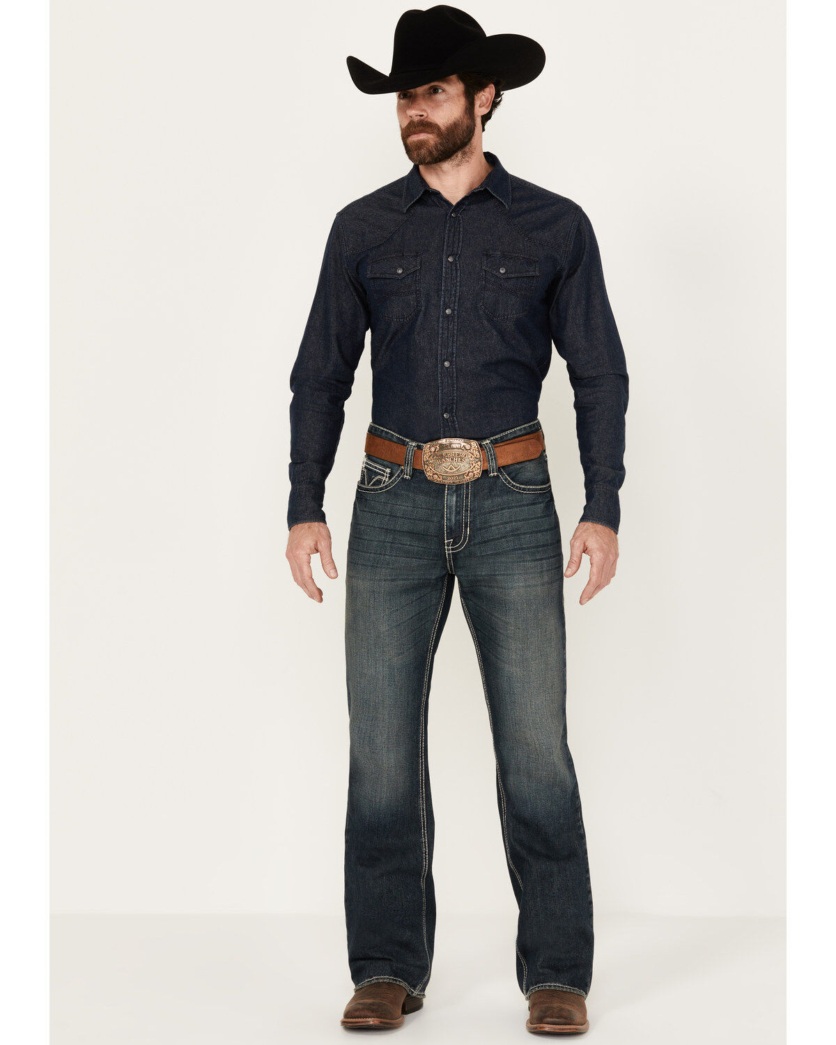 Product Name:  Rock & Roll Denim Men's Double Barrel Medium Vintage Wash Relaxed Bootcut Rigid Jeans