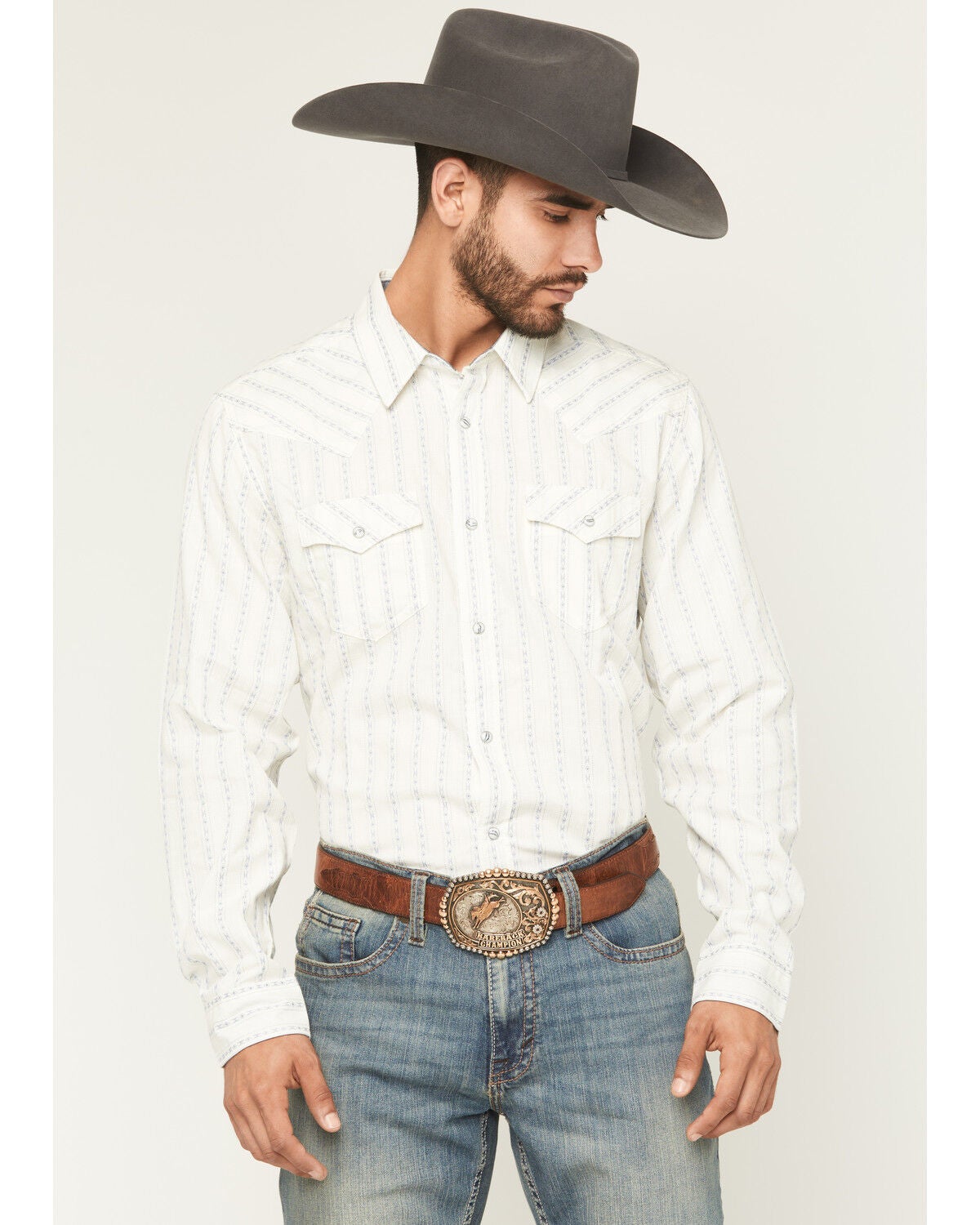 Cody James Men's Wyatt Stripe Print Long Sleeve Snap Western Shirt, White, hi-res