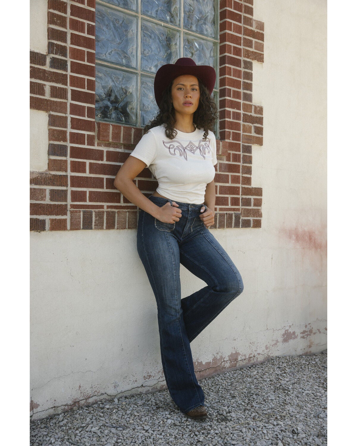 Idyllwind Women's Warren Boot Stitch Short Sleeve Tee, Cream, hi-res