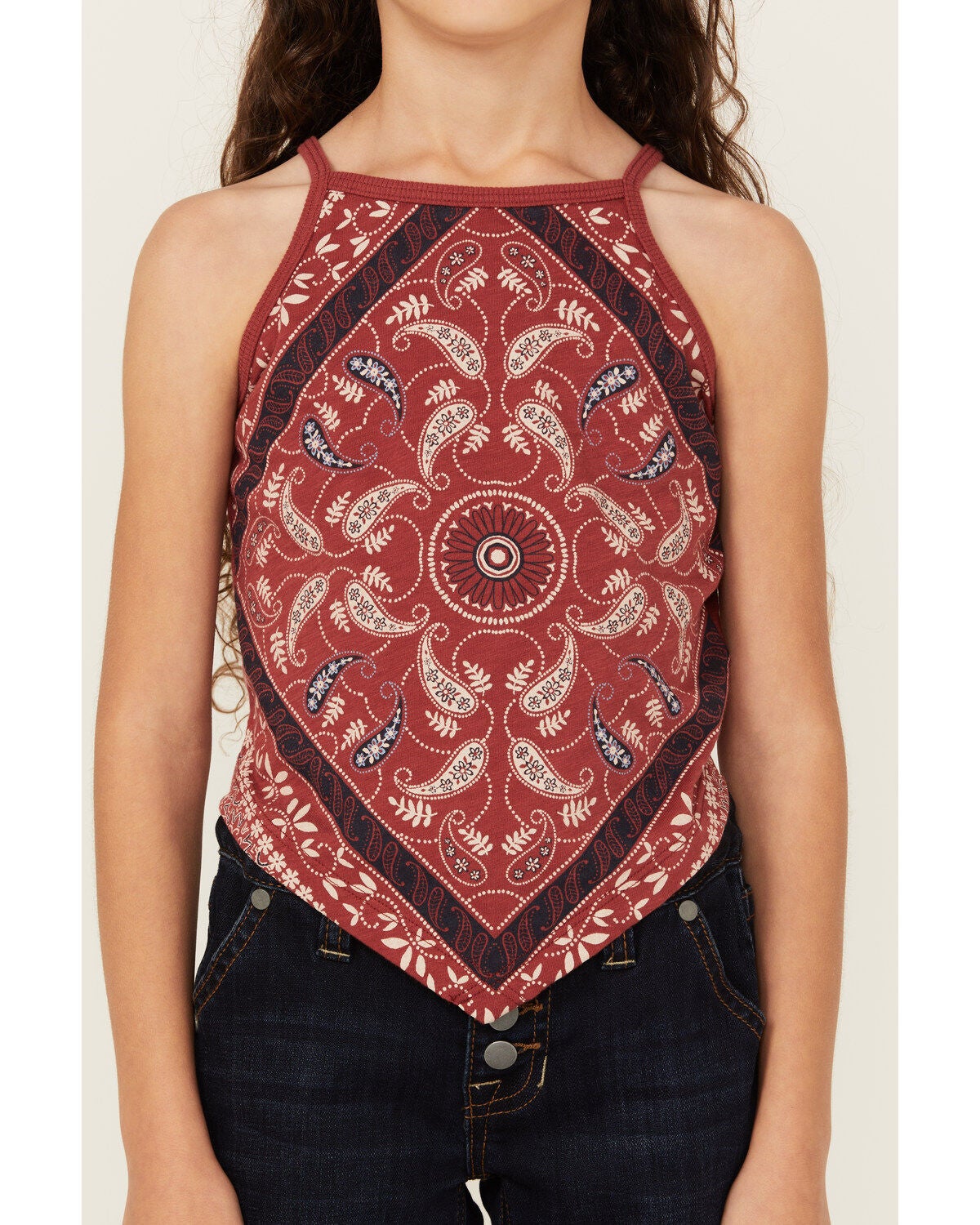 Image #3 - Shyanne Girls' Bandana Print Halter Tank, Brick Red, hi-res