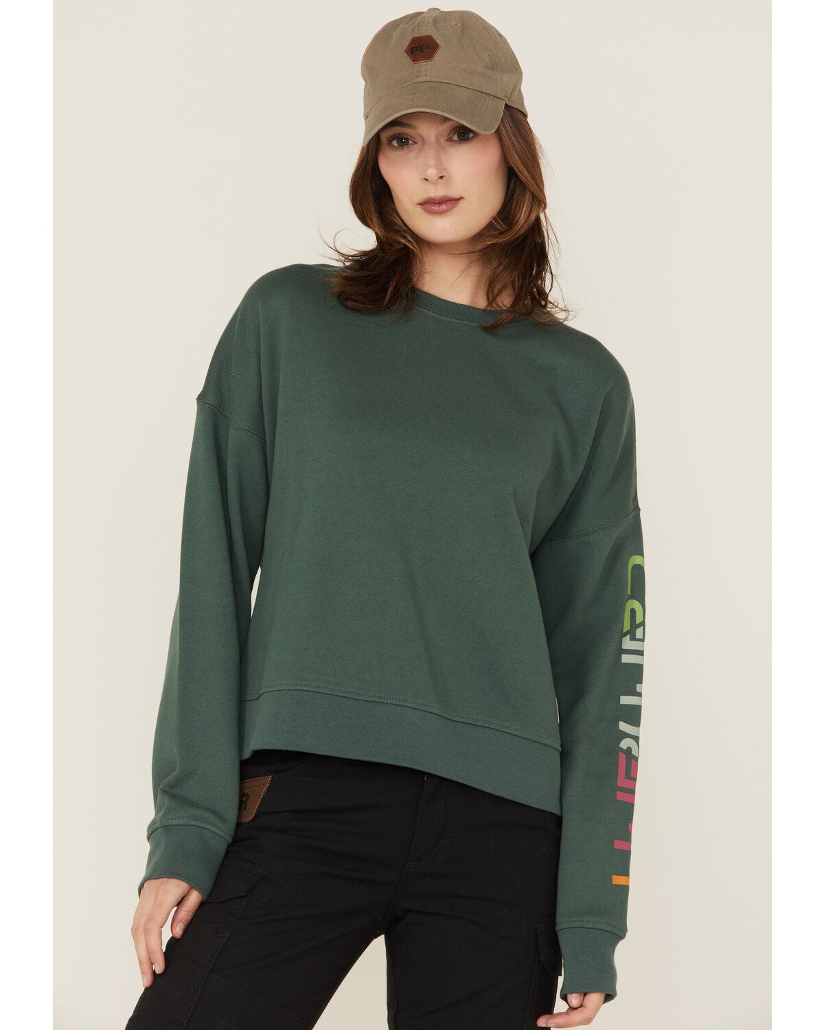 Carhartt Women's TENCEL&trade; Fiber Series Loose Fit Long Sleeve Graphic Sweatshirt, Forest Green, hi-res