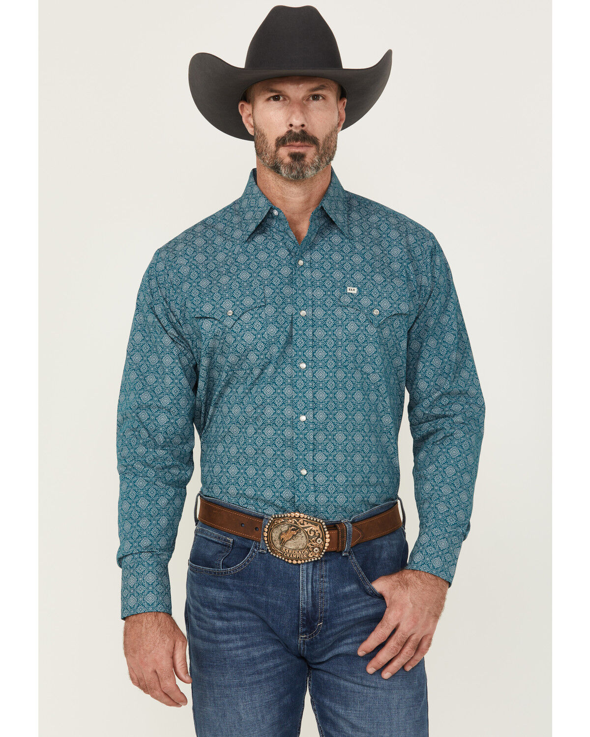 Ely Walker Men´s Medallion Print Long Sleeve Pearl Snap WesternShirt