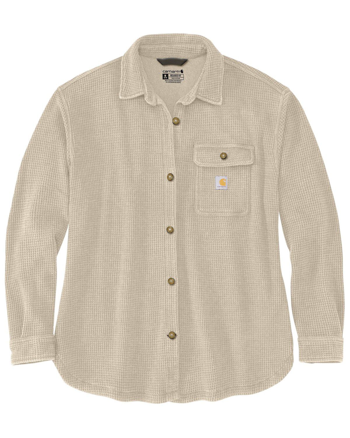 Image #1 - Carhartt Women's Oversized Fit Heavyweight Waffle Knit Work Shirt - Plus, Ivory, hi-res