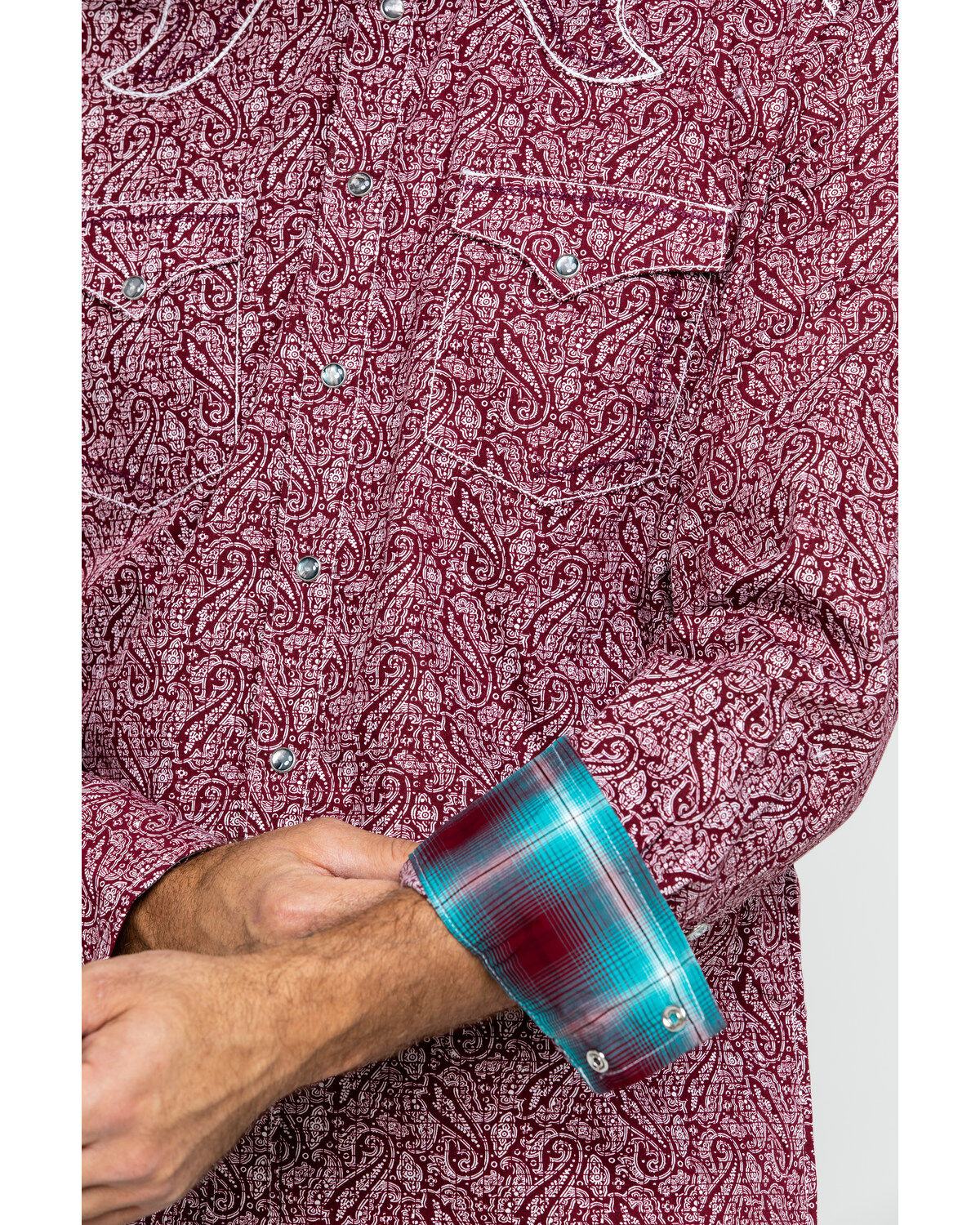 Image #4 - Rock 47 By Wrangler Men's Burgundy Paisley Print Long Sleeve Western Shirt  , , hi-res