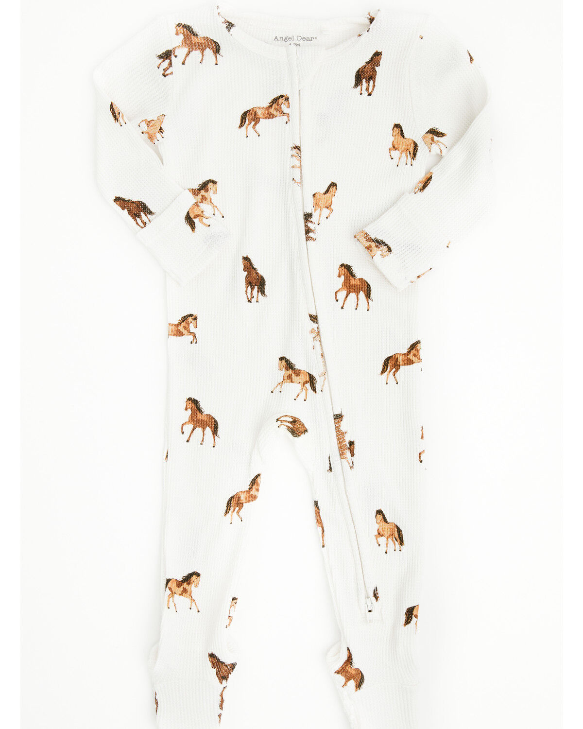 Image #1 - Angel Dear Infant Boys' Mini Horse Print Long Sleeve Snap Footie Onesie, White, hi-res
