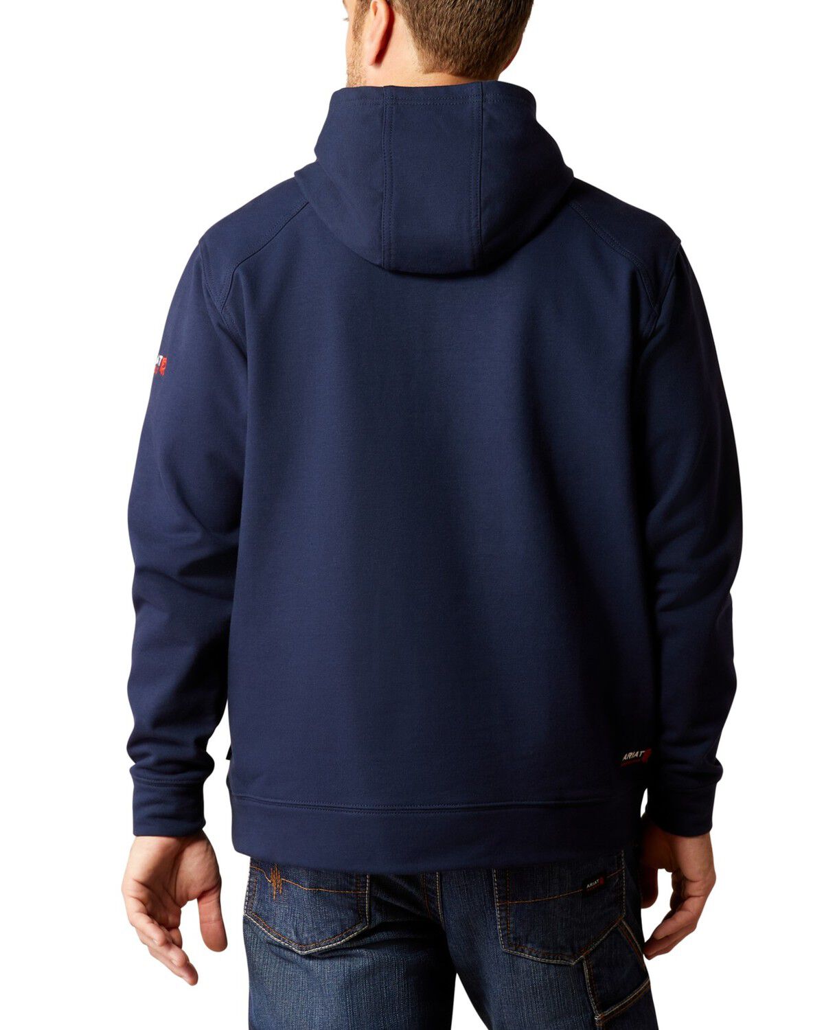 Image #2 - Ariat Men's FR Durastretch&trade; Solid Hooded Sweatshirt, Navy, hi-res