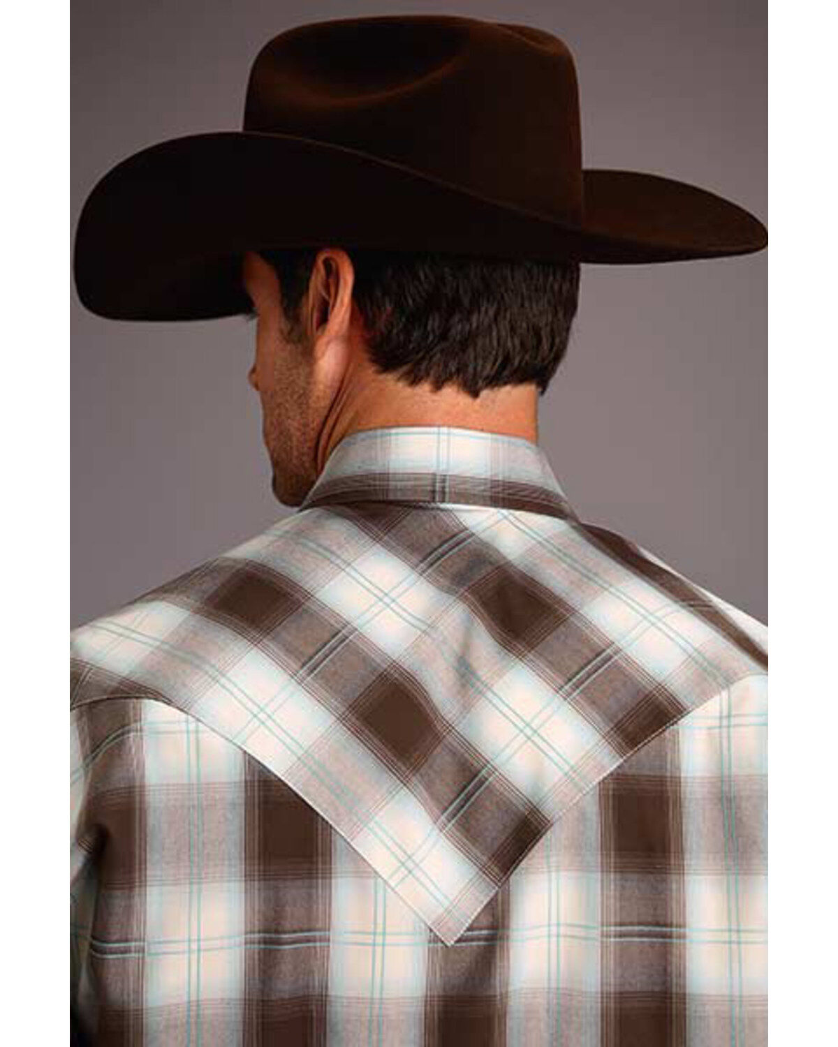 Image #2 - Stetson Men's Brown Ombre Plaid Long Sleeve Western Shirt, Brown, hi-res