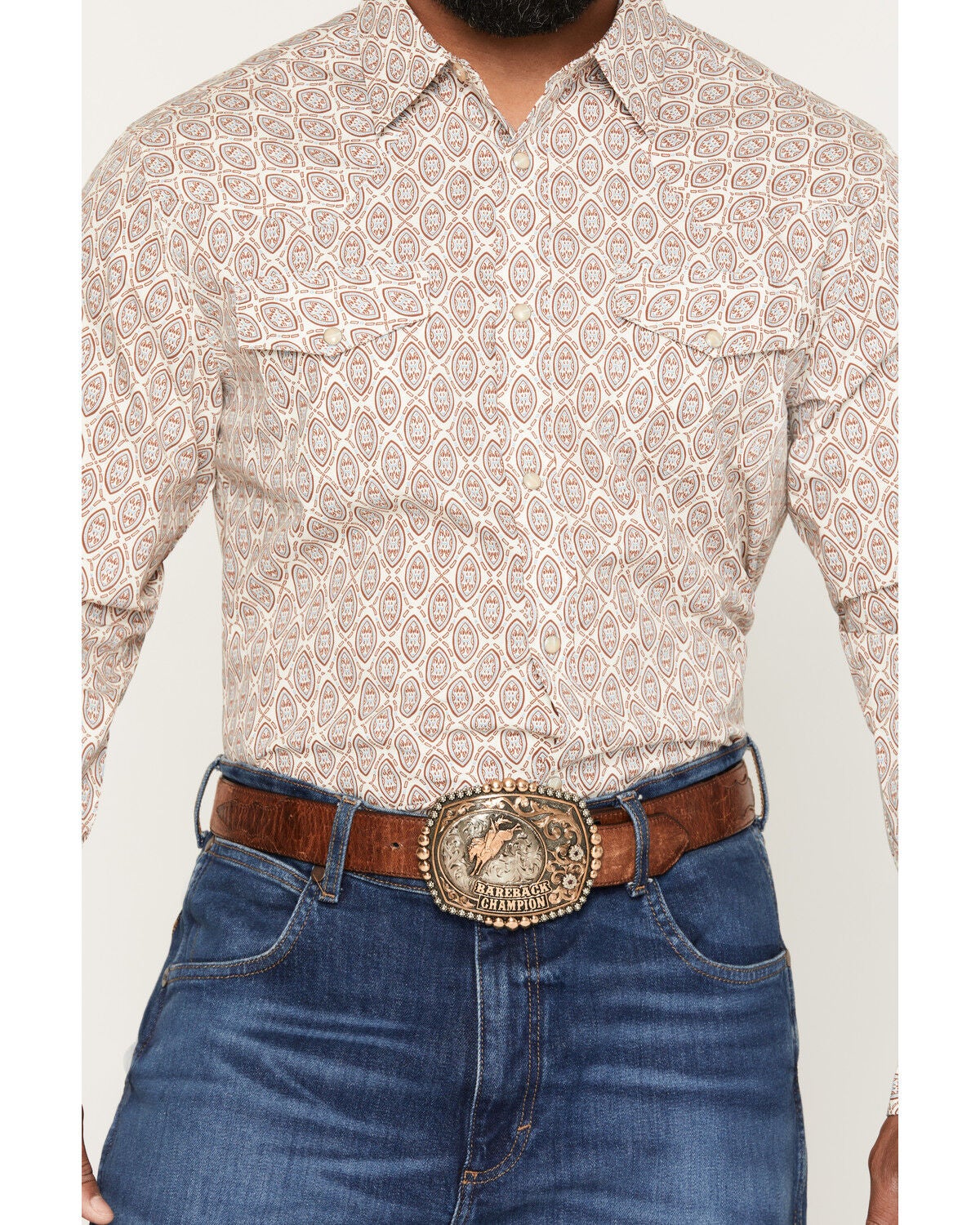 Image #3 - Gibson Trading Co Men's Whiskey Class Medallion Print Long Sleeve Snap Western Shirt, Cream, hi-res
