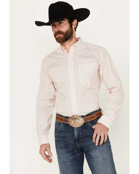 Ariat Men's OZ Print Long Sleeve Button-Down Western Shirt, Peach, hi-res