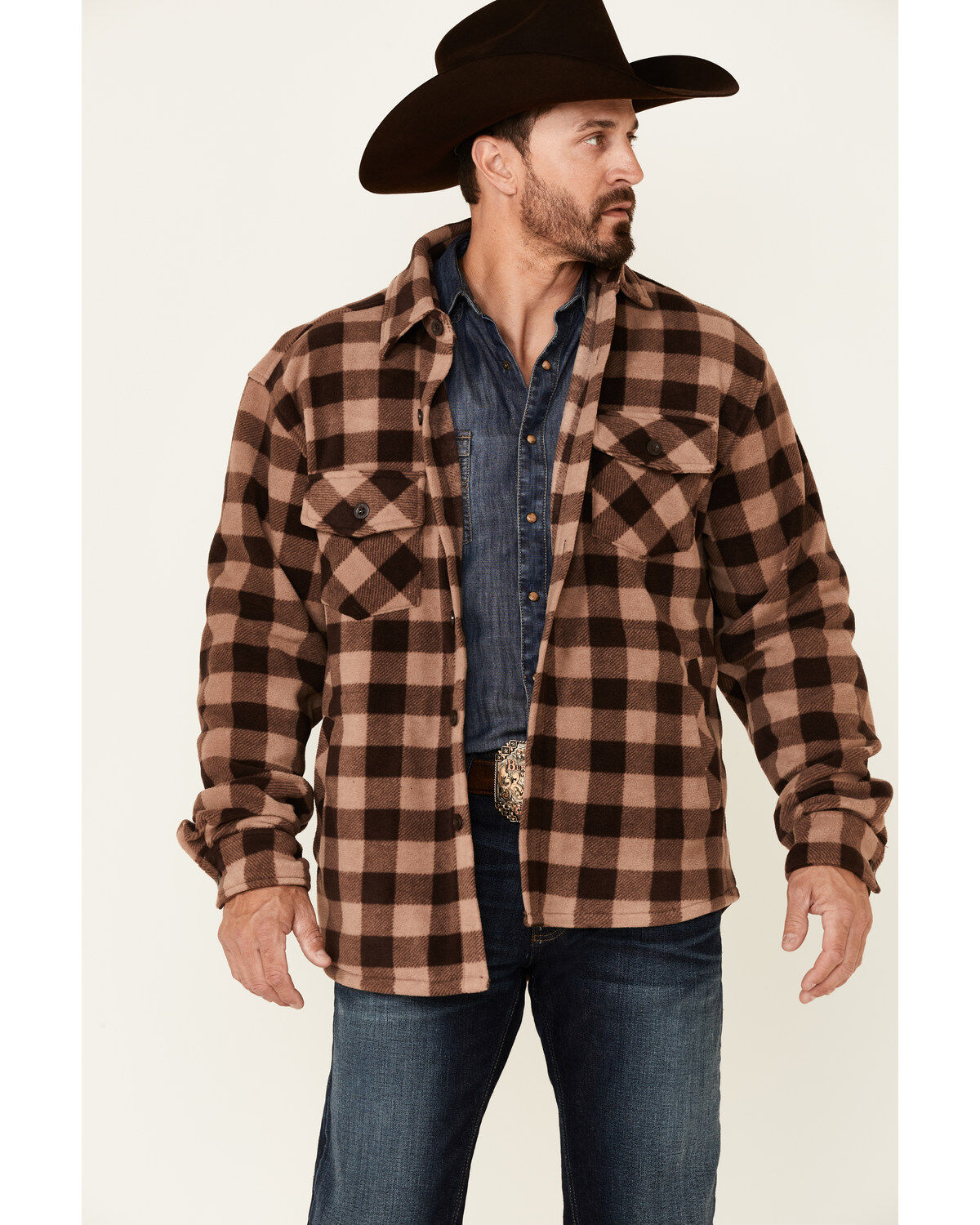 Image #1 - Outback Trading Co Men's Plaid Long Sleeve Button-Down Western Flannel Shirt, Lt Brown, hi-res