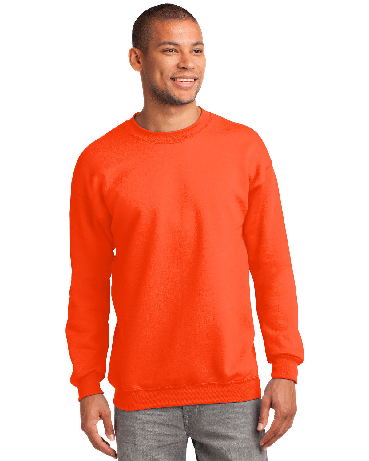 Image #1 - Port & Company Men's Safety Orange 2X Essential Fleece Crew Work Pullover - Big, Orange, hi-res