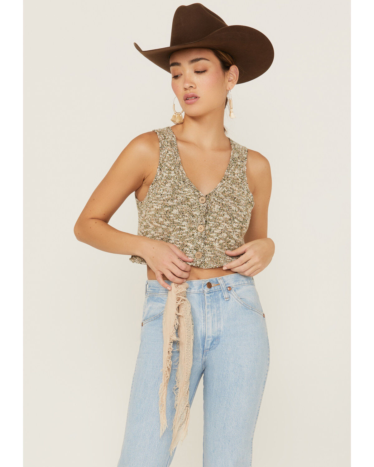 Image #1 - Shyanne Women's Marled Button-Front Cropped Sweater Vest, Dark Green, hi-res