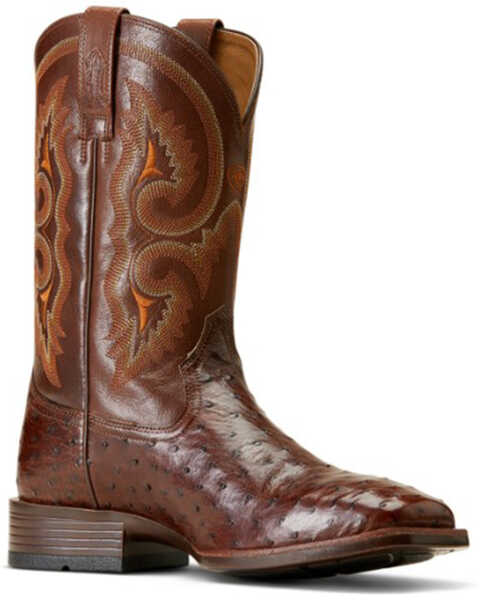Ariat Men's Barley Ultra Exotic Full Quill Ostrich Western Boots - Broad Square Toe, Dark Brown, hi-res