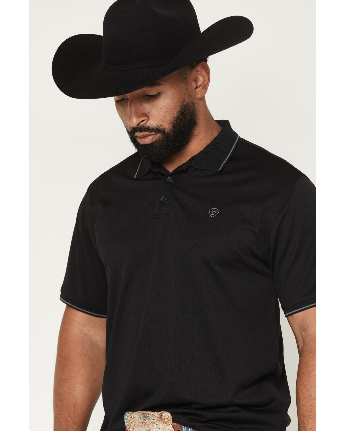 Image #2 - Ariat Men's Fitted Logo Short Sleeve Polo, Black, hi-res