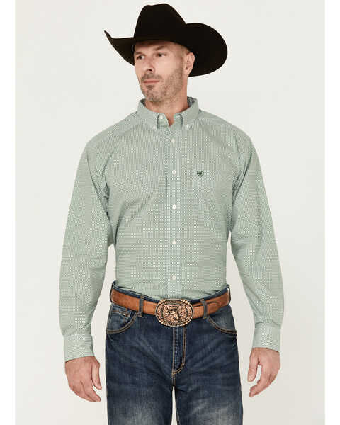 Ariat Men's Edson Classic Fit Geo Print Long Sleeve Button-Down Western Shirt , Light Green, hi-res