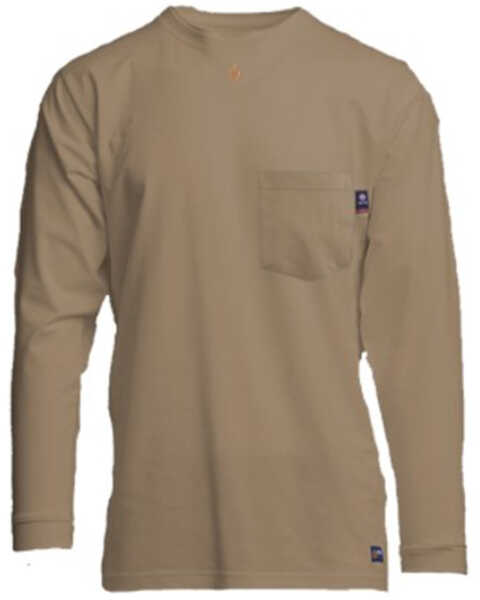 Image #1 - Lapco Men's FR Solid Long Sleeve Work Pocket T-Shirt , Beige/khaki, hi-res