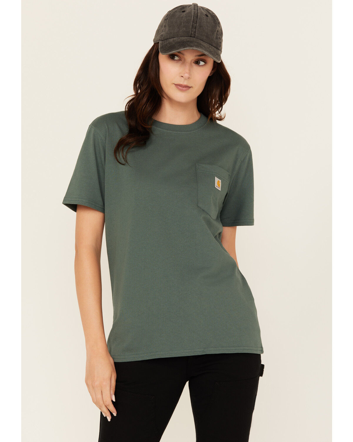 Image #1 - Carhartt Women's Logo Loose Fit Heavyweight Short Sleeve Pocket Tee, Forest Green, hi-res