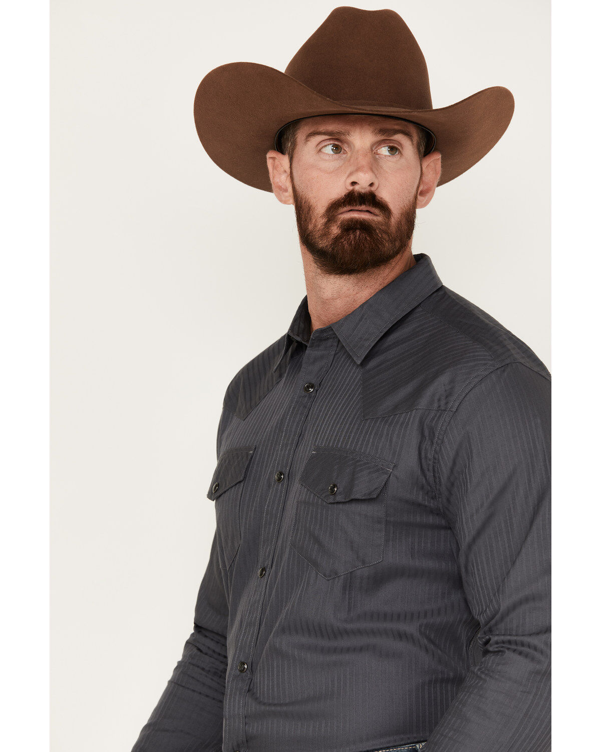 Image #2 - Gibson Trading Co Men's Southside Satin Stripe Snap Western Shirt, Dark Grey, hi-res