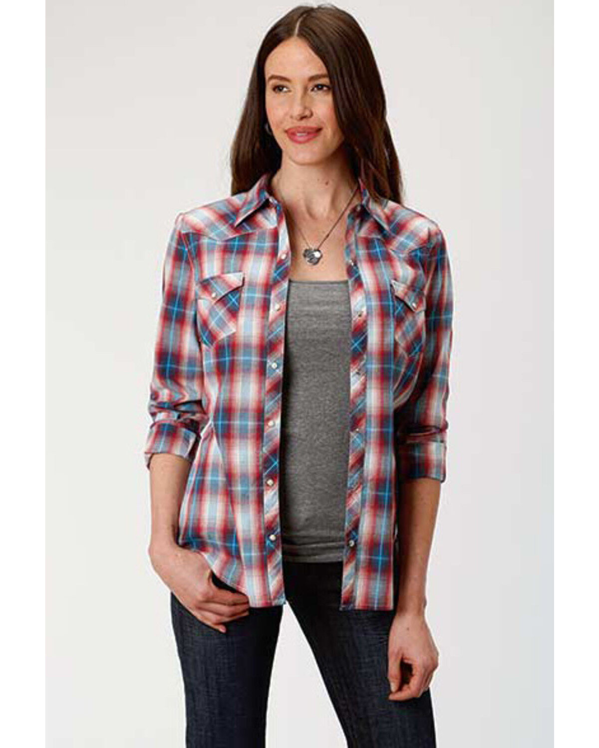 Image #1 - West Made Women's Paint Brush Plaid Long Sleeve Western Shirt, , hi-res