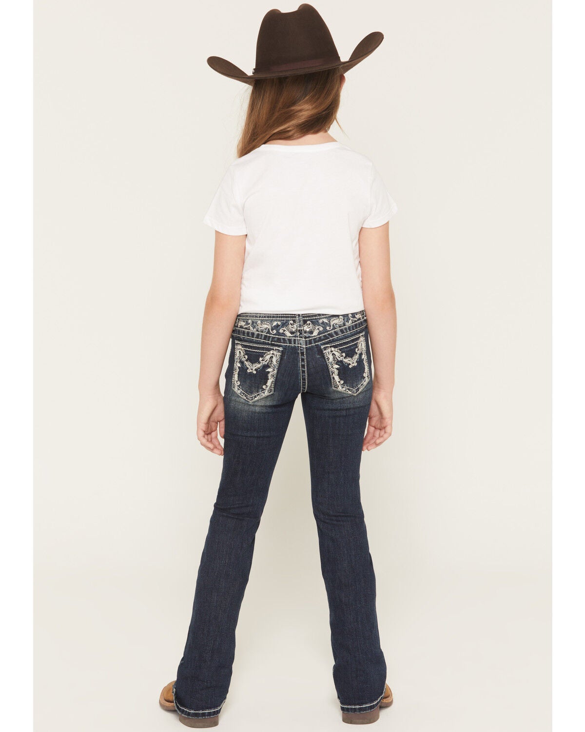 Image #1 - Grace in LA Girls' Embroidered Bootcut Stretch Denim Jeans, Medium Wash, hi-res
