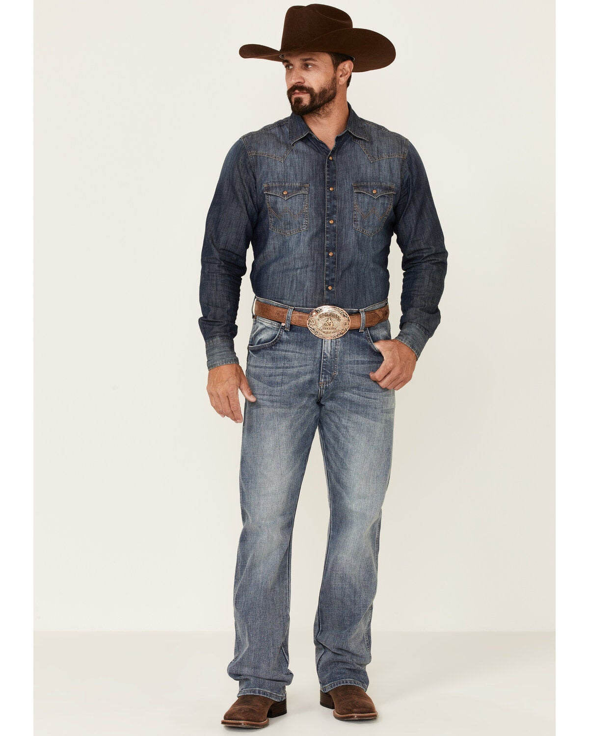 Wrangler Retro Men's Greeley Light Wash Stretch Relaxed Bootcut Jeans, Blue, hi-res