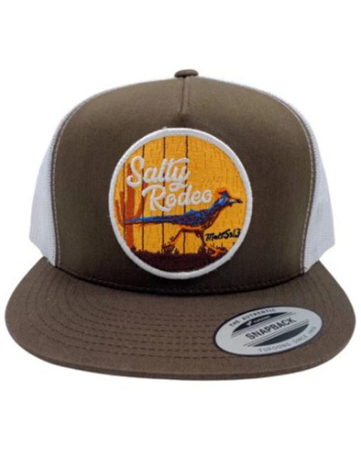 Image #2 - Salty Rodeo Men's Brown & White Roadrunnder Logo Circle Patch Mesh-Back Trucker Cap, Brown, hi-res