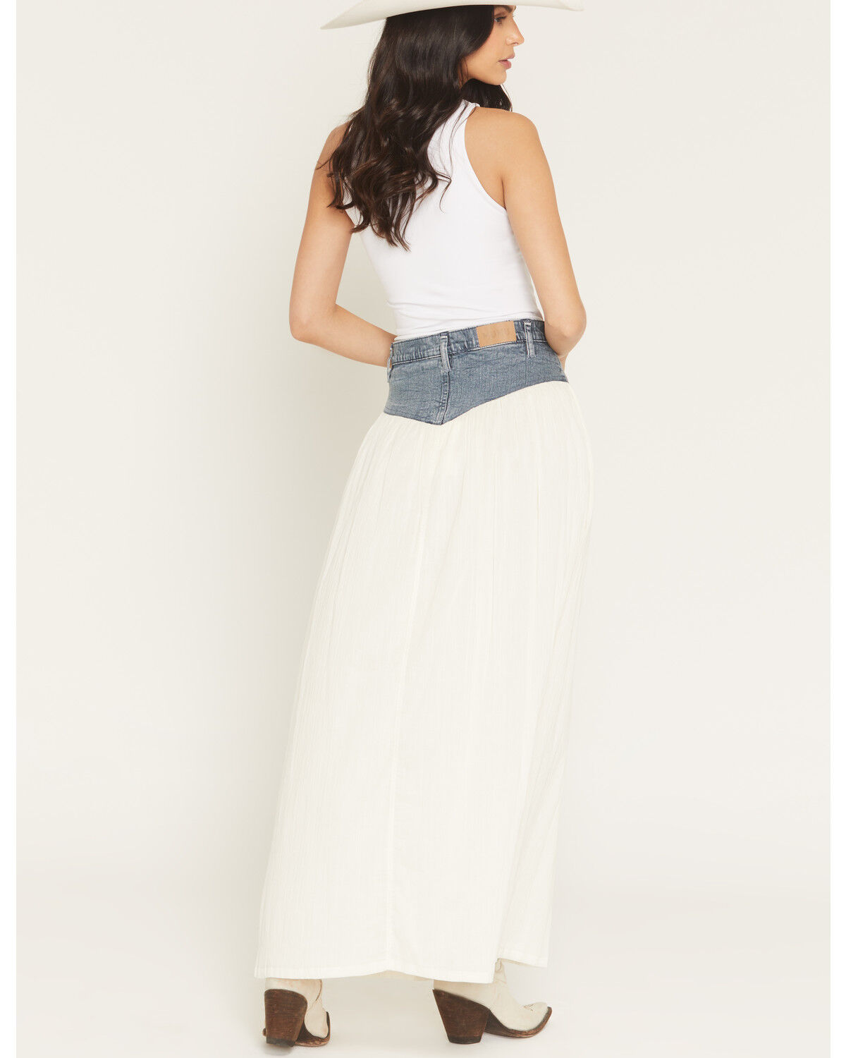 Image #4 - Show Me Your Mumu Women's Joni Denim Waistband Maxi Skirt, Cream, hi-res