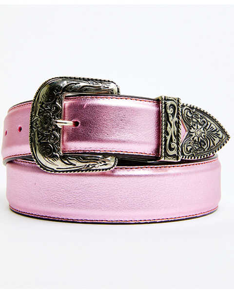 Idyllwind Women's Metallic Etched Western Belt, Medium Pink, hi-res