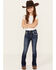 Shyanne Little Girls' Dark Wash Floral Pocket Stretch Bootcut Jeans, Blue, hi-res