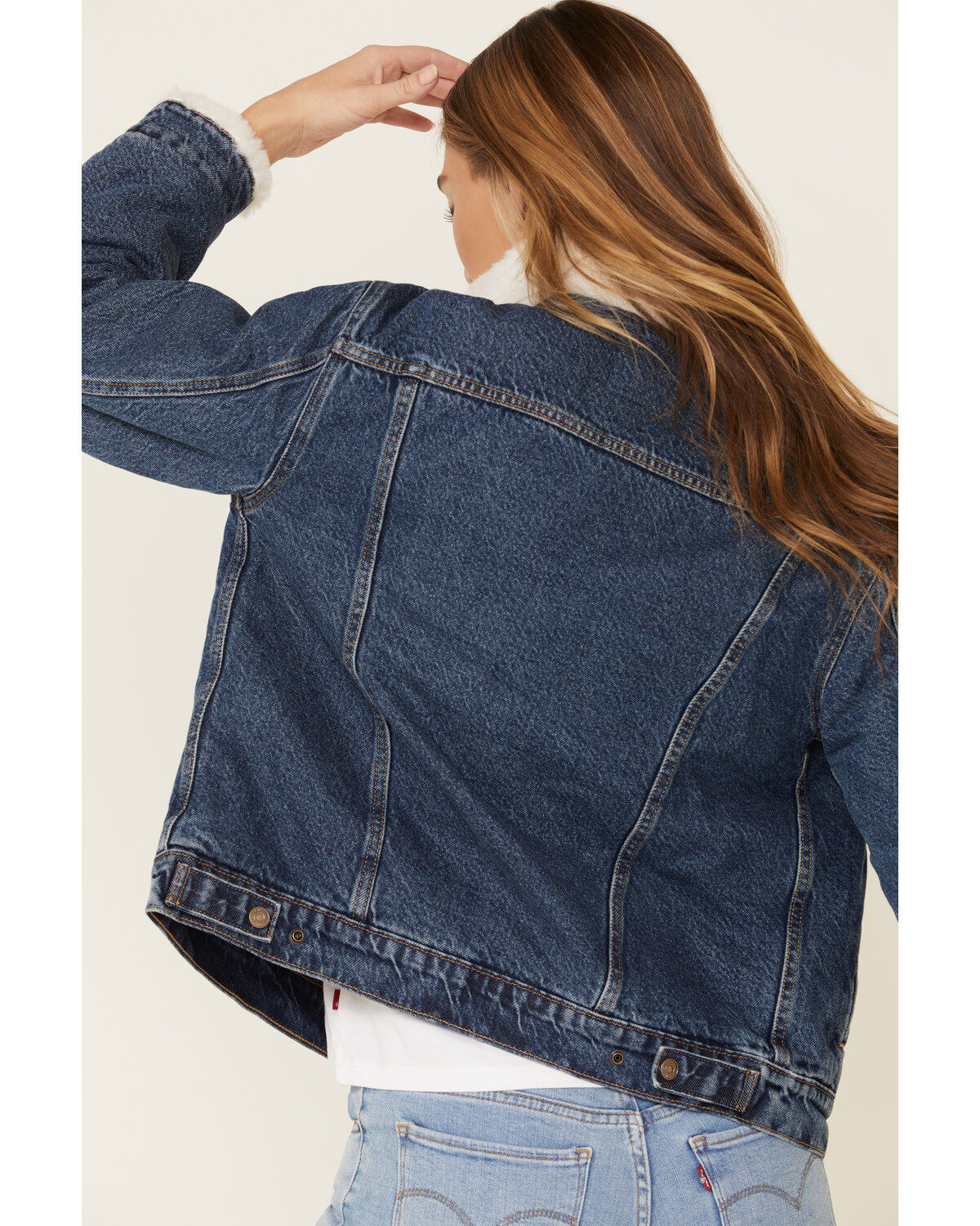 Levi's Cozy Faux Fur Collar Ex-Boyfriend Trucker Denim Jacket - L