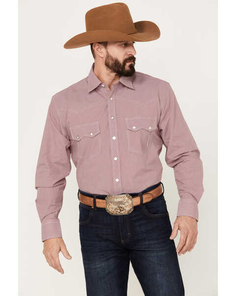 Resistol Men's Cole Mini Checkered Print Long Sleeve Snap Western Shirt, Red, hi-res