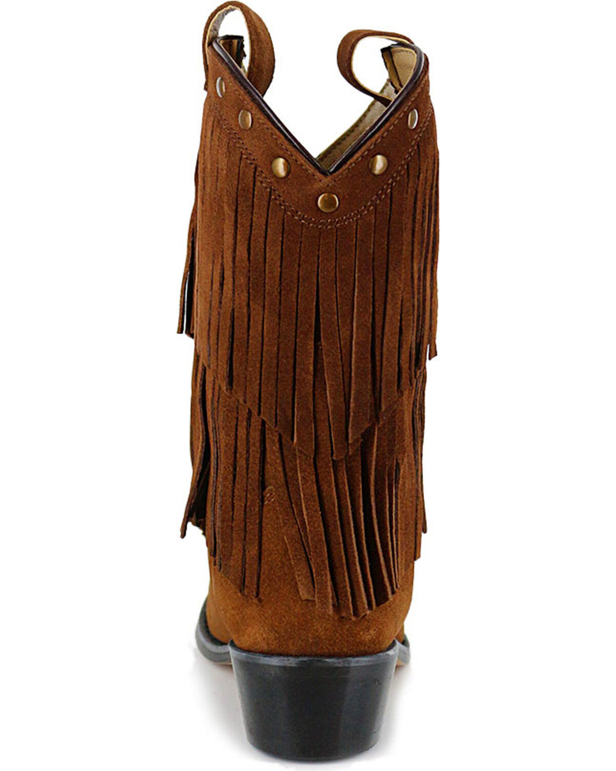Image #7 - Shyanne® Girls' Fringe Snip Toe Western Boots, Brown, hi-res