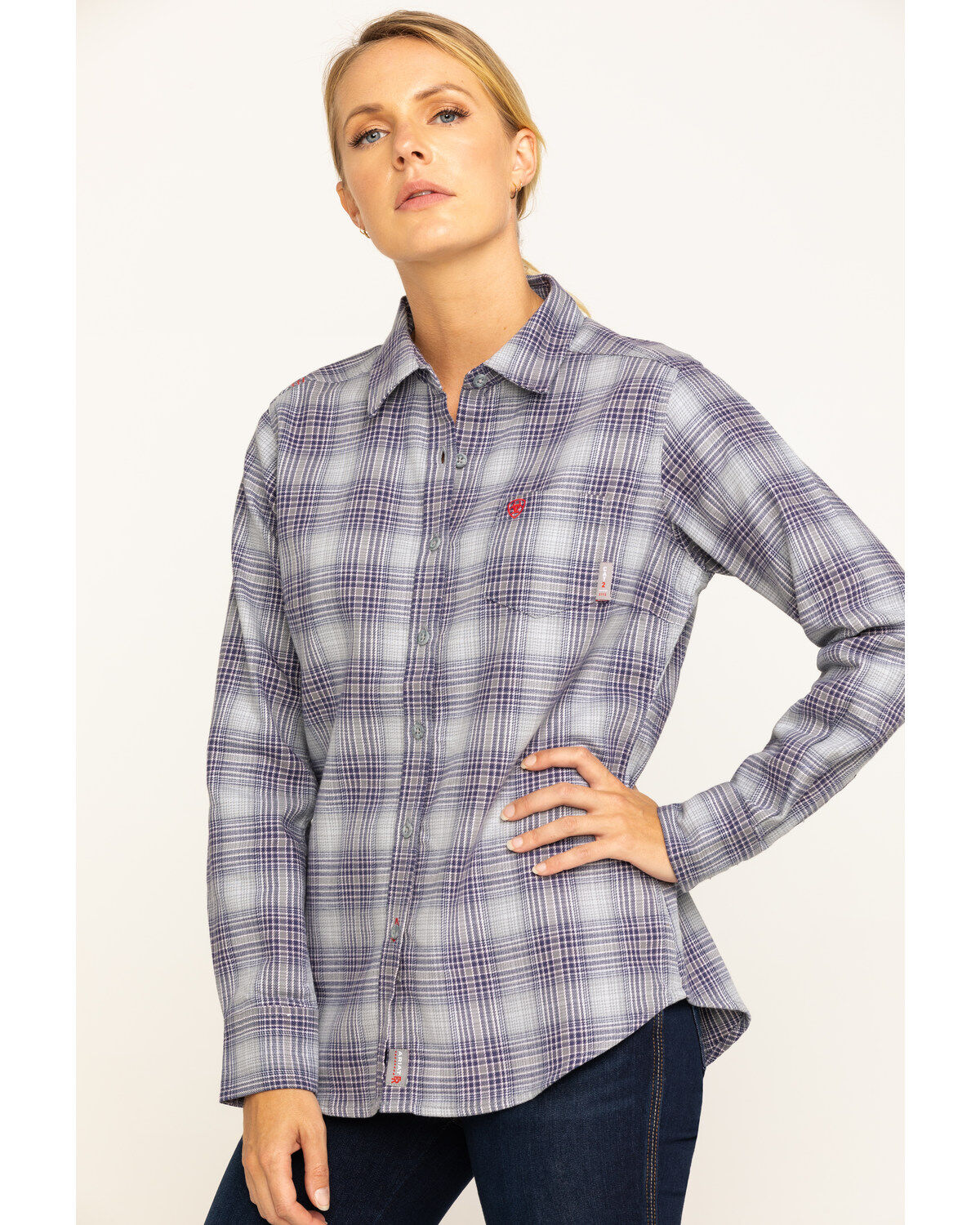 Image #3 - Ariat Women's Boot Barn Exclusive FR Abigail Plaid Print Long Sleeve Work Shirt, , hi-res