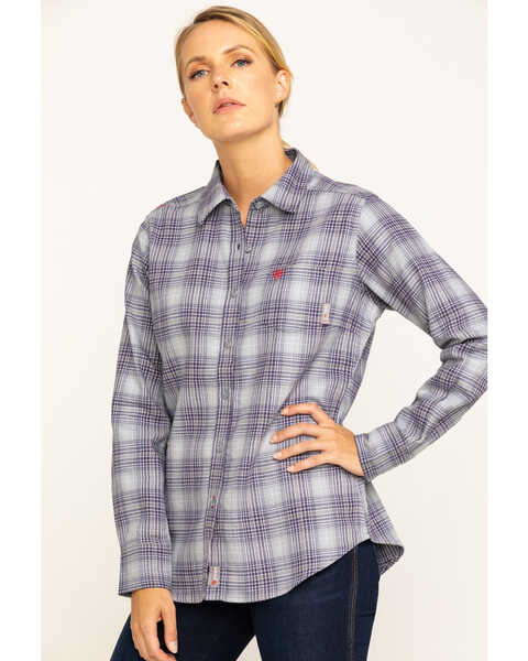 Image #3 - Ariat Women's Boot Barn Exclusive FR Abigail Plaid Print Long Sleeve Work Shirt , , hi-res