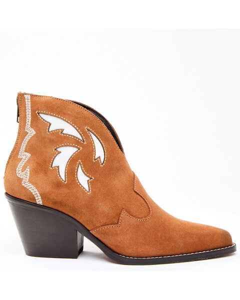 Image #2 - Dan Post Women's Embroidered Inlay Suede Fashion Booties - Pointed Toe, Tan, hi-res