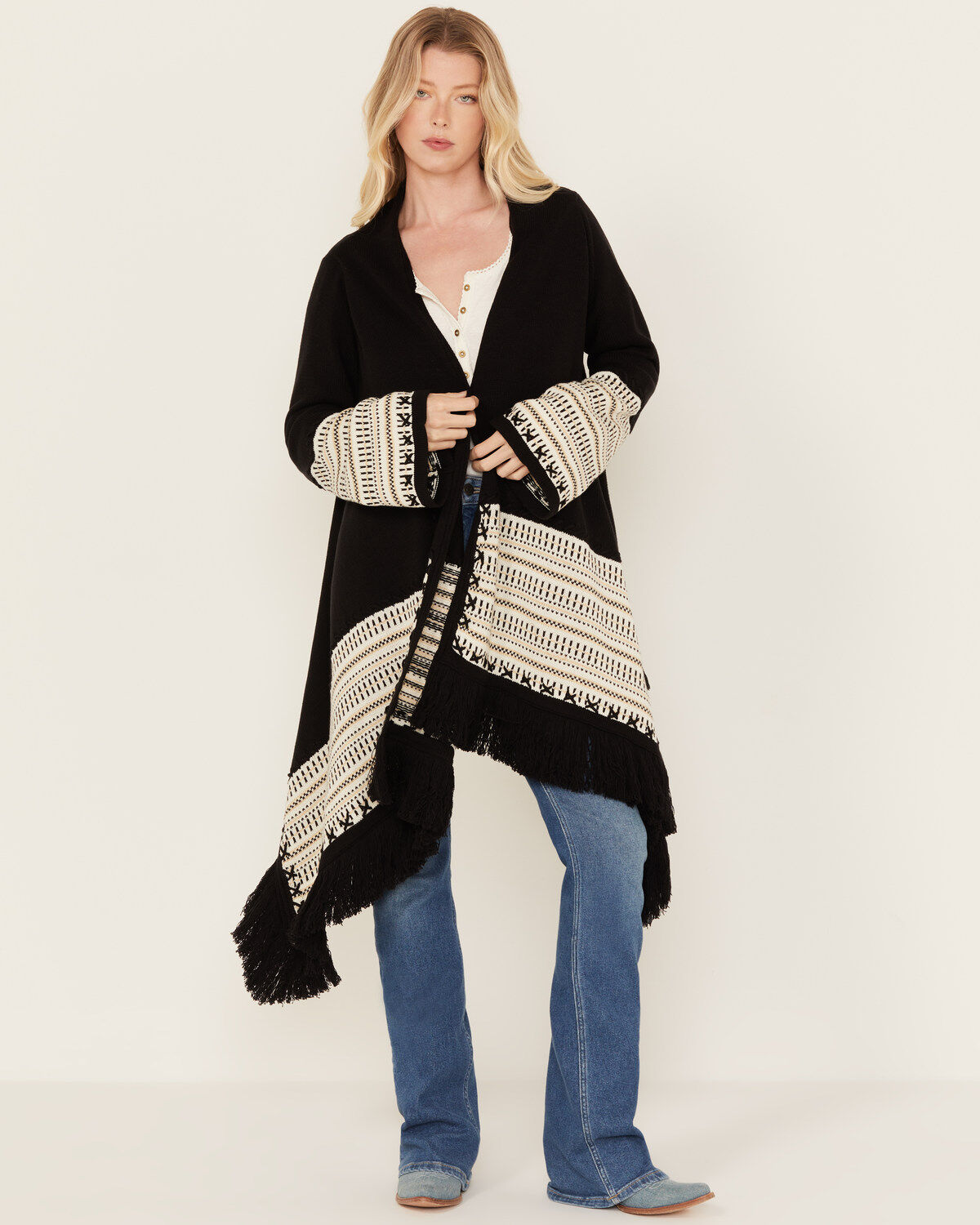 Image #1 - Shyanne Women's Cascade Fringe Border Cardigan, Black, hi-res