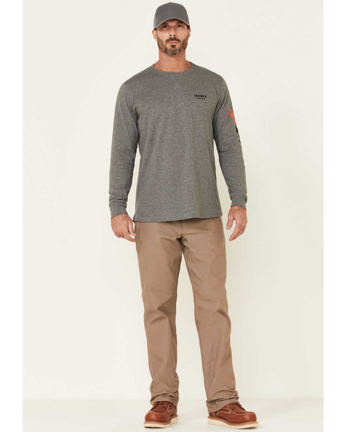 Image #2 - Hawx Men's Charcoal Original Logo Crew Long Sleeve Work T-Shirt, , hi-res