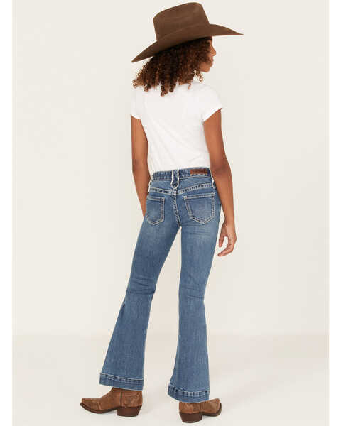 Rock & Roll Denim Youth Girls' Medium Wash Arrow Pocket Trouser Flare Jeans, Medium Wash, hi-res