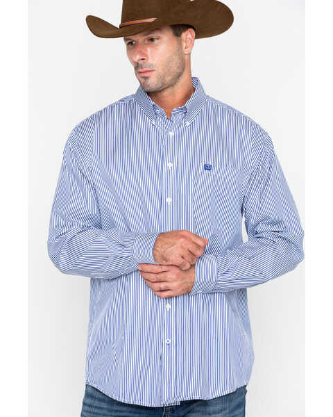 Image #5 - Cinch Men's Tencel Mini Stripe Long Sleeve Button-Down Western Shirt, Royal Blue, hi-res