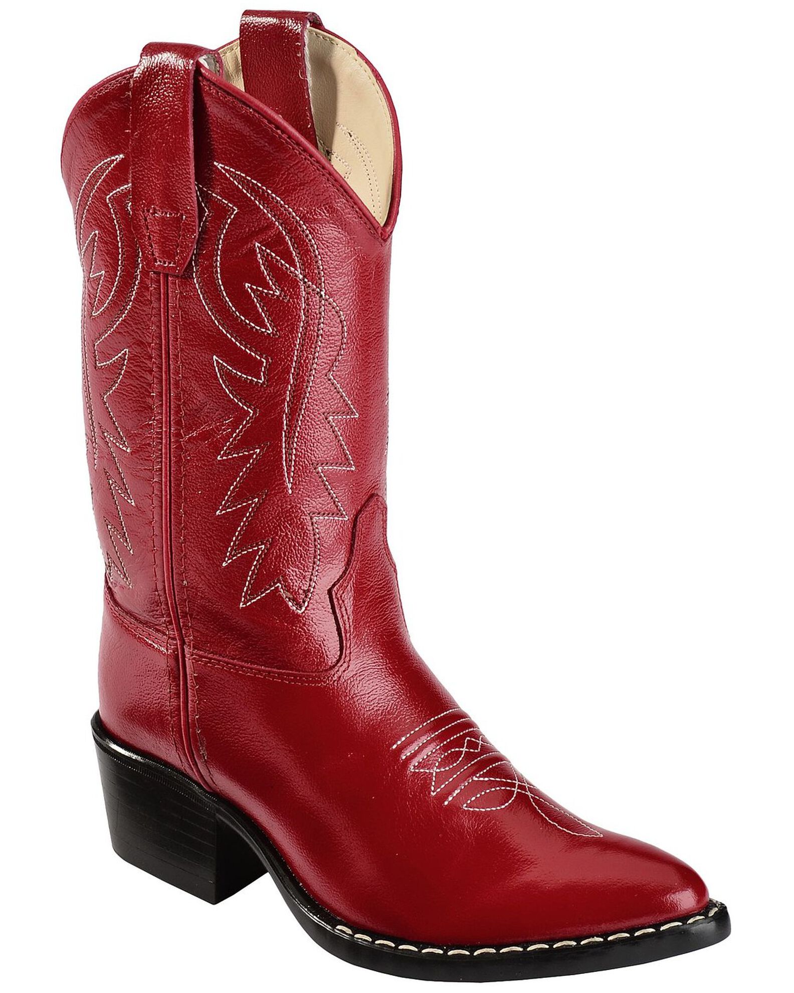 Old West Girls' Red Leather Western Boots - Pointed Toe