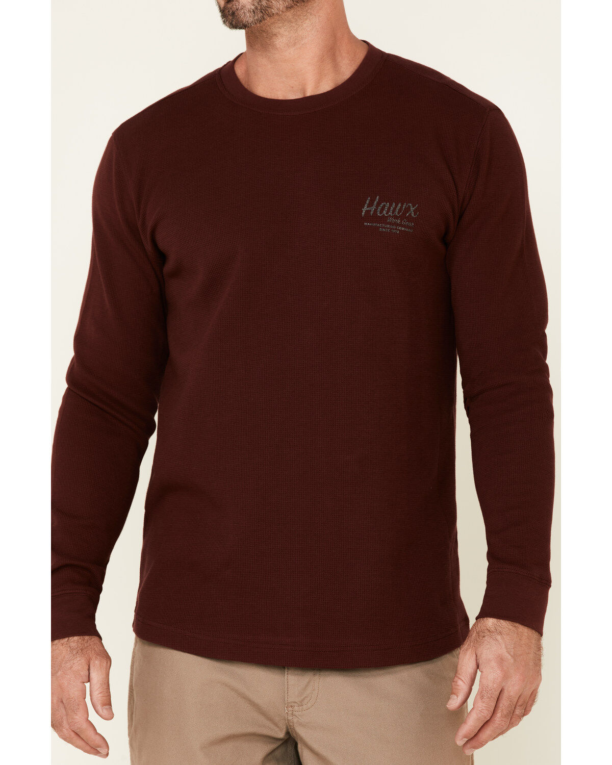 Image #3 - Hawx Men's Dark Red Thermal Waffle Graphic Crew Long Sleeve Work Shirt, , hi-res
