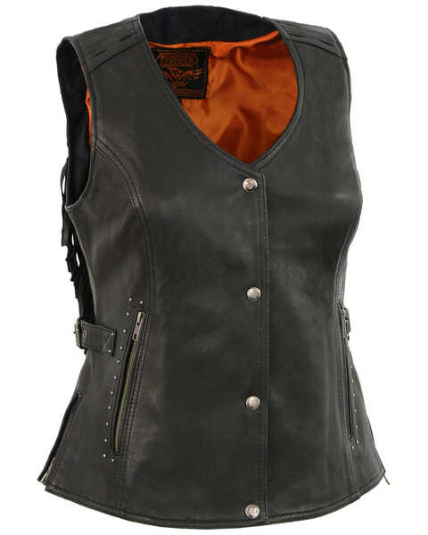 Milwaukee Leather Women's Fringe Snap Front Vest, Black, hi-res