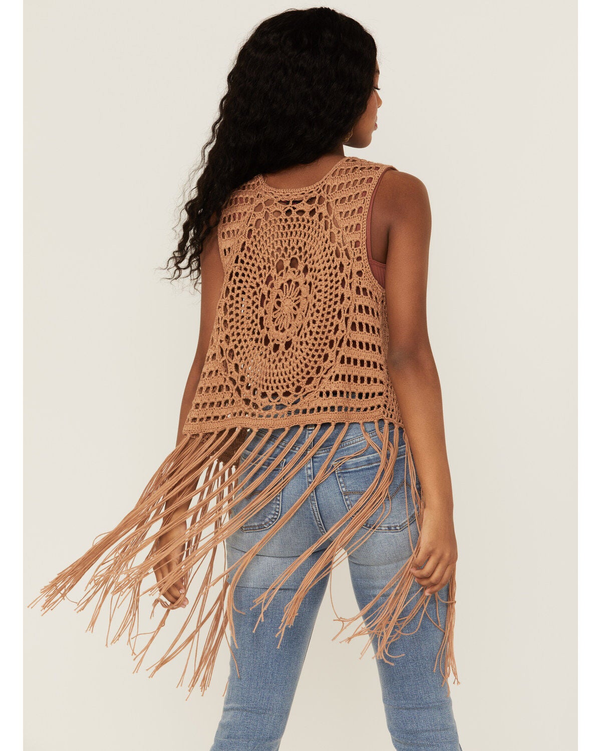 Mocha Crochet Fringe Vest | Boot Barn