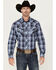 Image #1 - Wrangler Retro Men's Plaid Print Long Sleeve Snap Western Shirt, Blue, hi-res