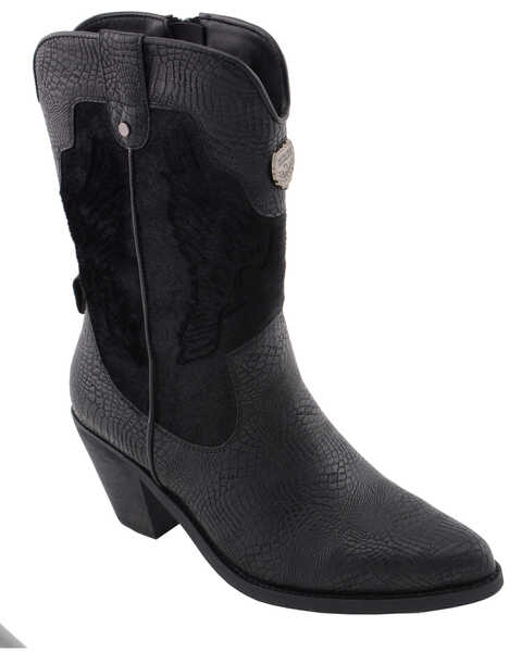 Milwaukee Leather Women's Snake Print Western Boots - Pointed Toe, Black, hi-res