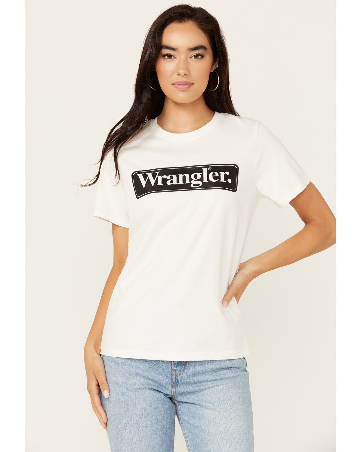 Wrangler Women's Block Logo Tee, Off White, hi-res